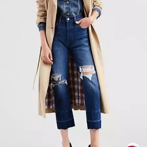 Distressed Dark Wash Cropped Levi's 501s